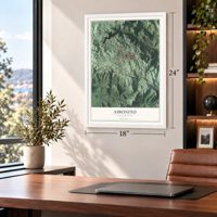 Aibonito, Puerto Rico map, 18 x 24 inch print in a white frame in a home office