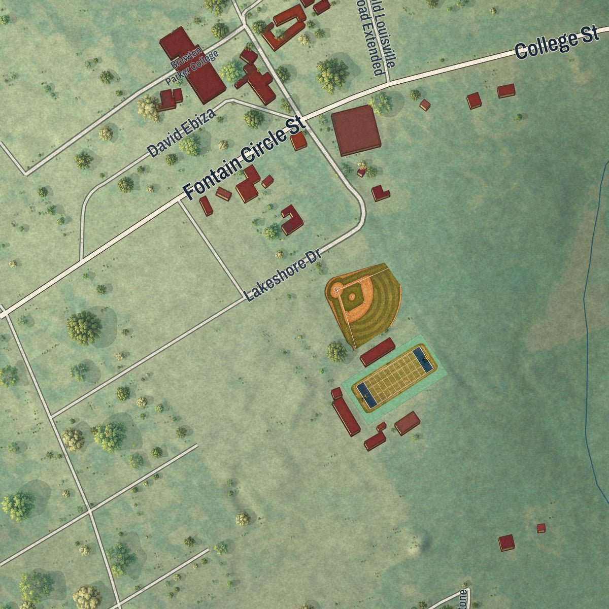 Second close-up of the map of Ailey, Georgia print showing more streets and buildings