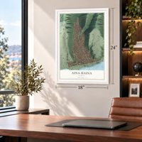Aina Haina, Hawaii map, 18 x 24 inch print in a white frame in a home office