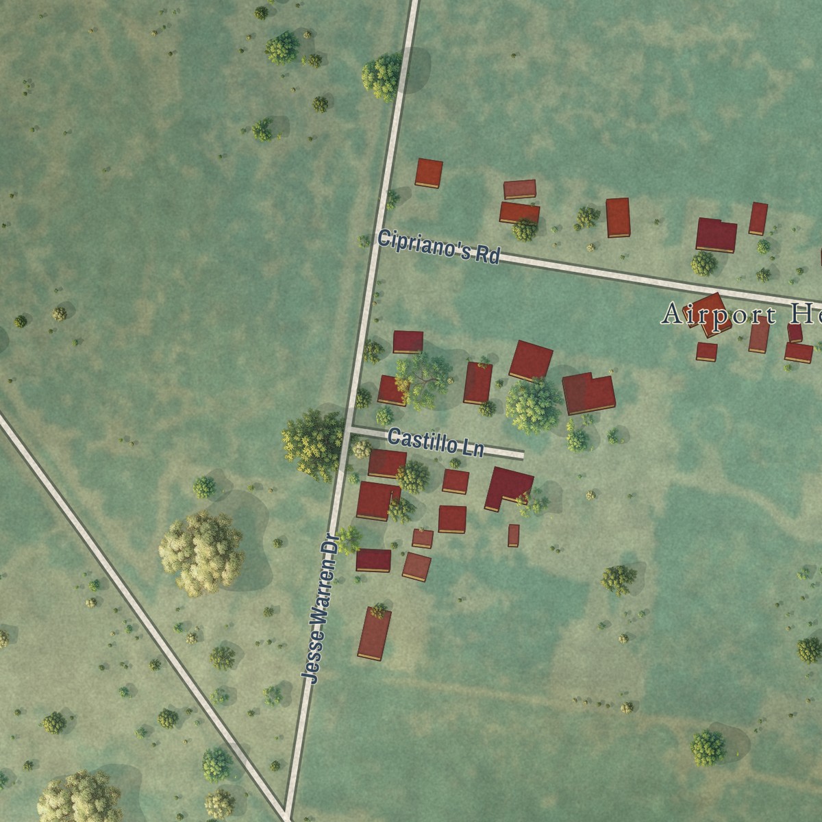 Second close-up of the map of Airport Heights, Texas print showing more streets and buildings