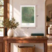 Akaska, South Dakota map, 12 x 18 inch print in a white frame in an entryway