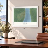 Akiak, Alaska map, 18 x 24 inch print in a white frame in a home office