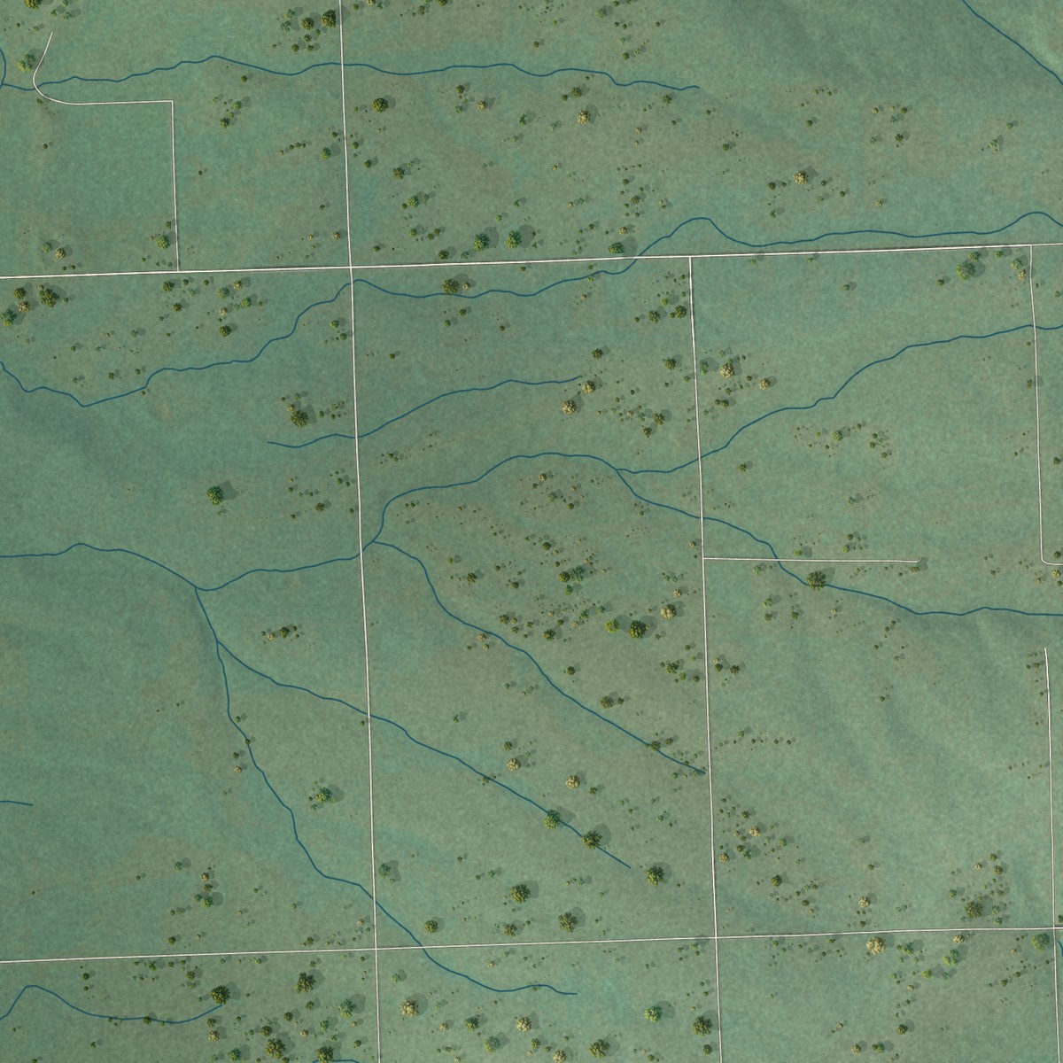 Second close-up of the map of Akins, Oklahoma print showing more streets and buildings