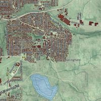 Second close-up of the map of Akron, Ohio print showing more streets and buildings
