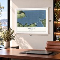 Akutan, Alaska map, 18 x 24 inch print in a white frame in a home office