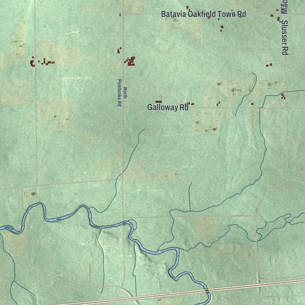 Second close-up of the map of Alabama, New York print showing more streets and buildings