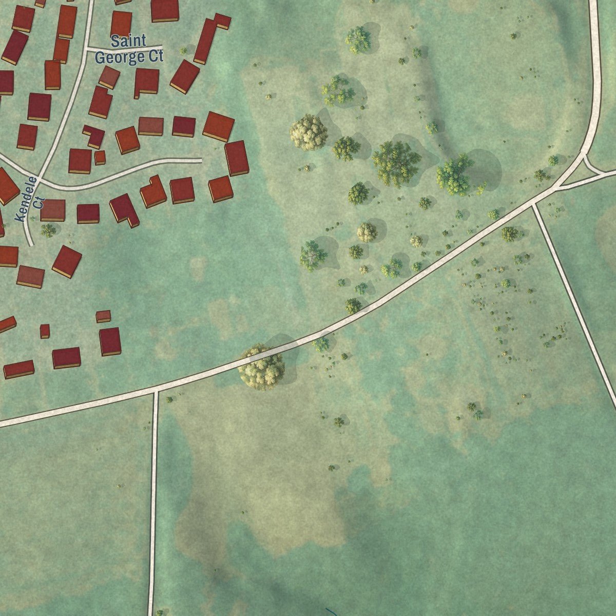 Second close-up of the map of Alamance, North Carolina print showing more streets and buildings