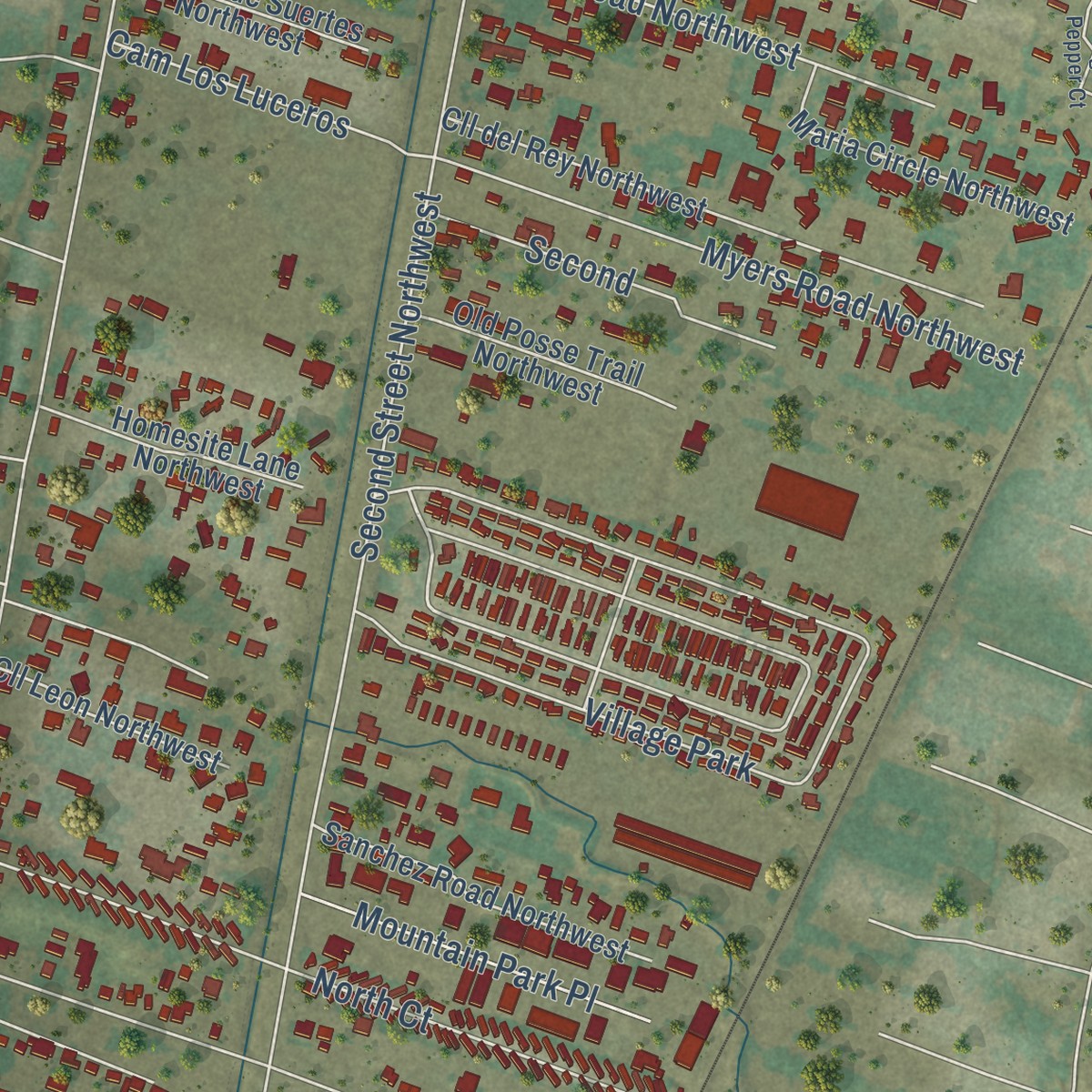 Second close-up of the map of Alameda, New Mexico print showing more streets and buildings