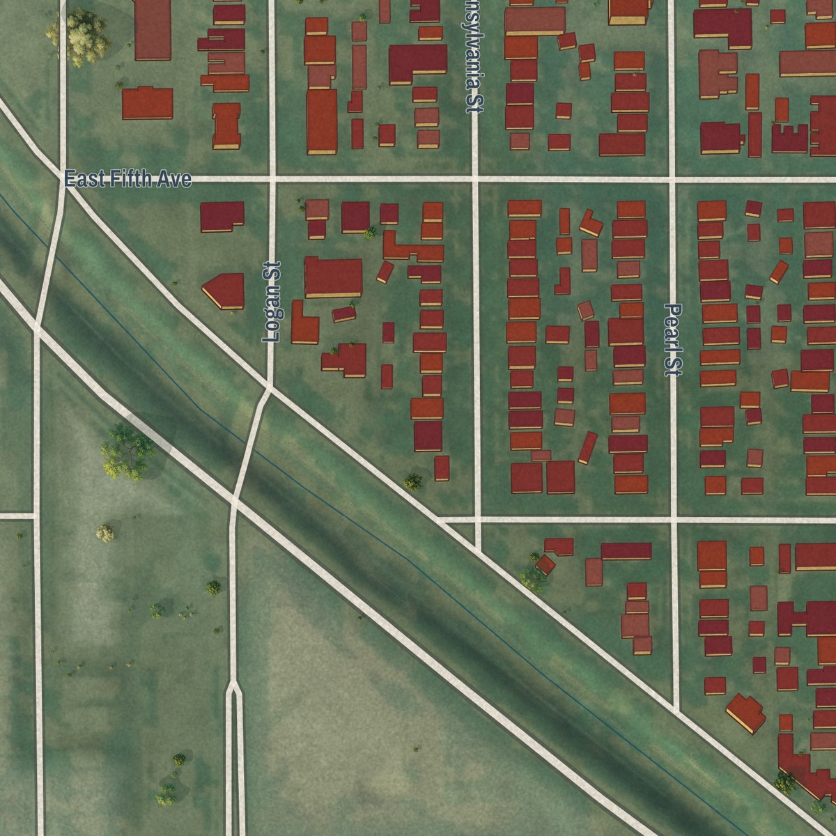 Second close-up of the map of Alamo Placita, Colorado print showing more streets and buildings