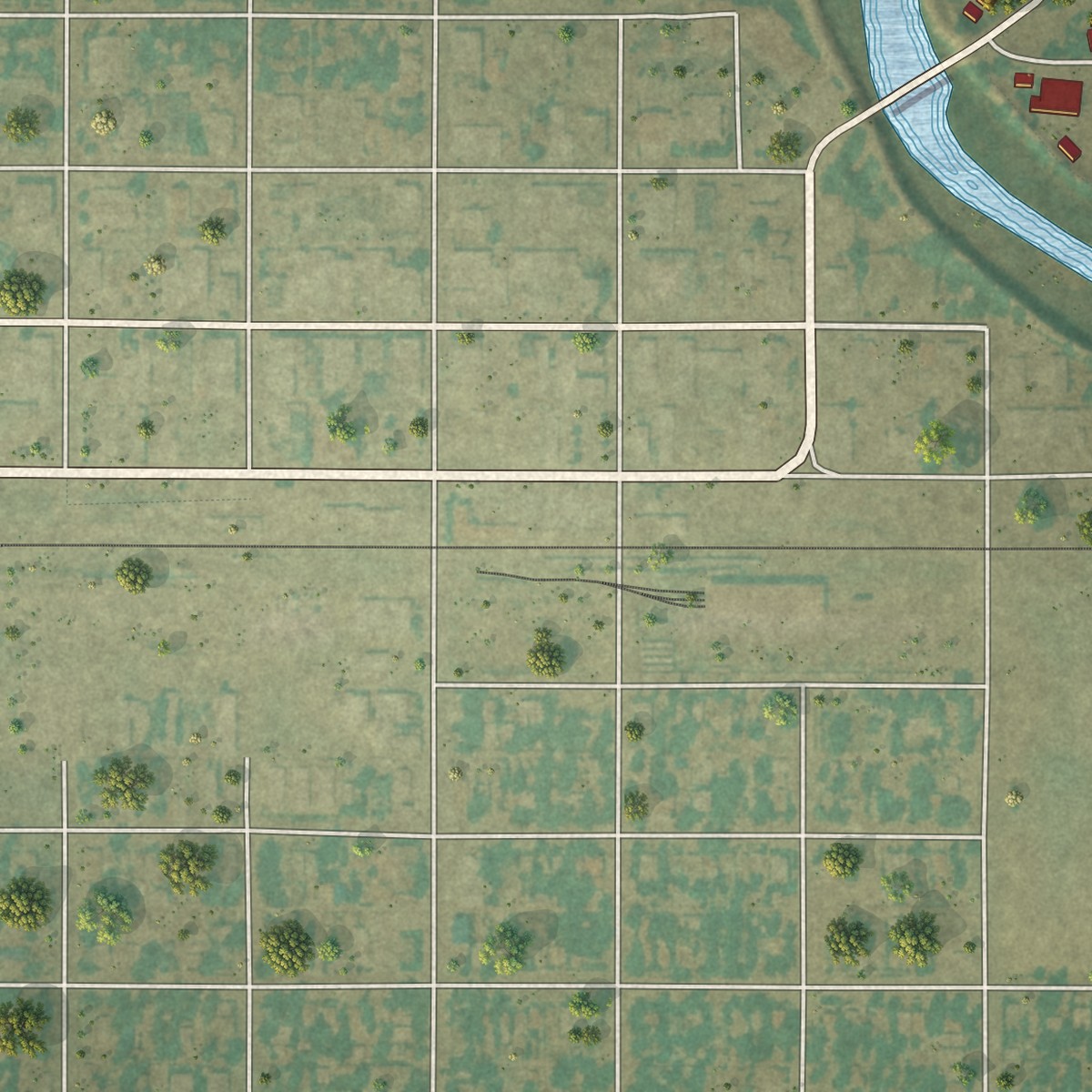 Second close-up of the map of Alamosa East, Colorado print showing more streets and buildings