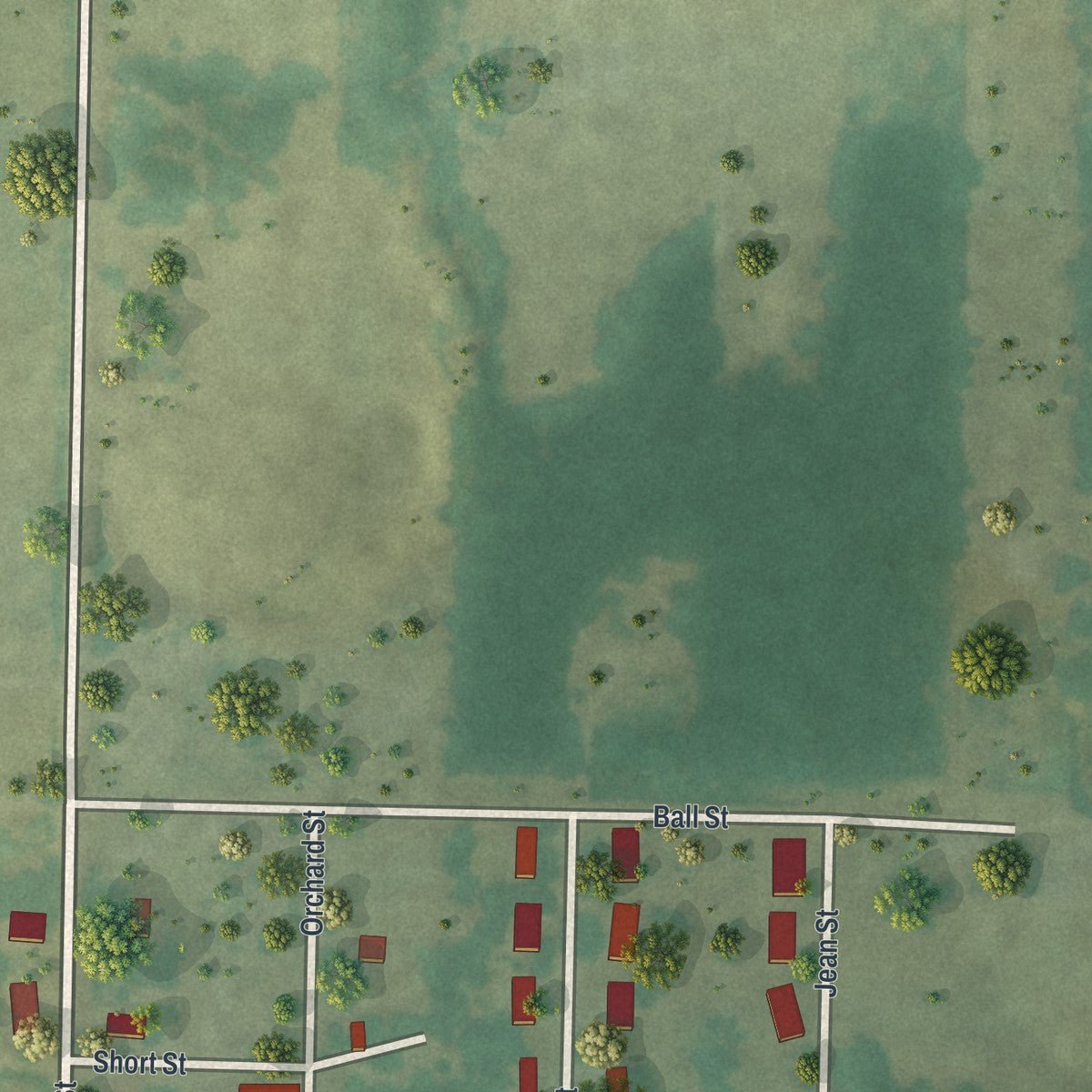 Second close-up of the map of Alba, Missouri print showing more streets and buildings