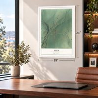 Alba, Pennsylvania map, 18 x 24 inch print in a white frame in a home office