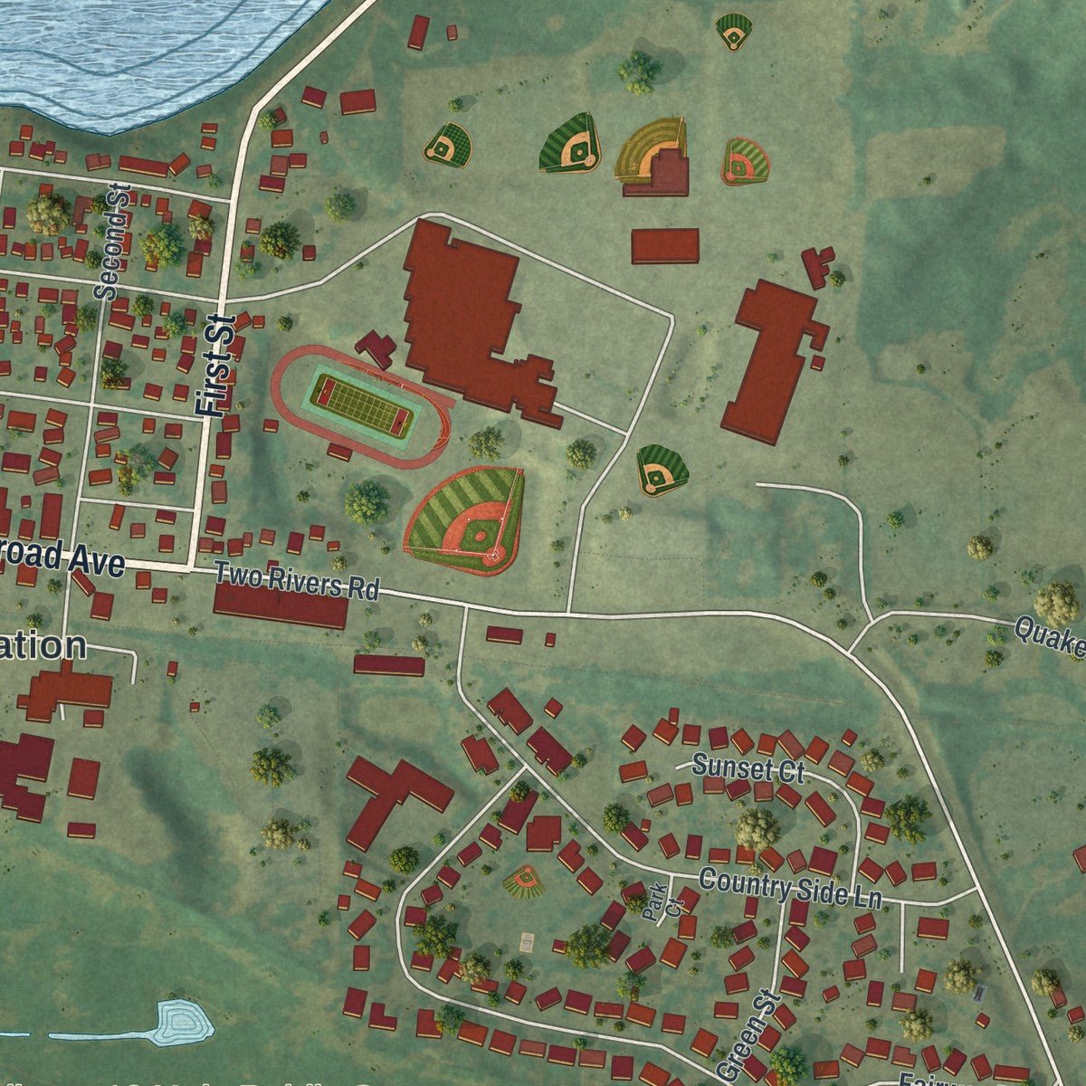 Second close-up of the map of Albany, Minnesota print showing more streets and buildings
