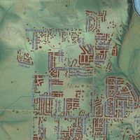 Second close-up of the map of Albany, Oregon print showing more streets and buildings