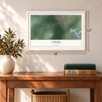 Albers, Illinois map, 12 x 18 inch print in a white frame in an entryway