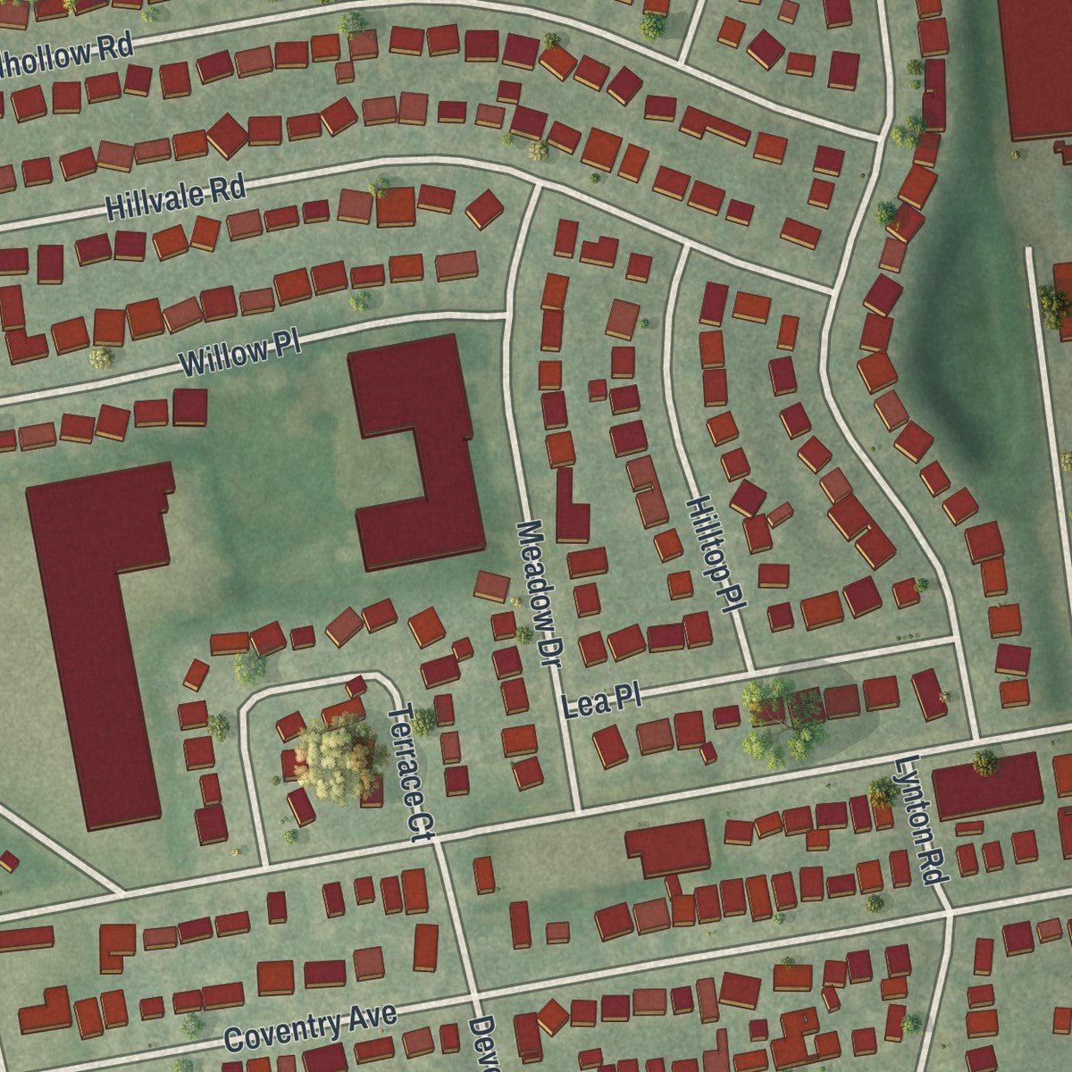 Second close-up of the map of Albertson, New York print showing more streets and buildings