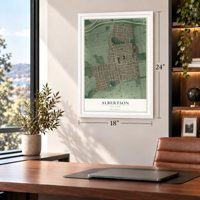 Albertson, New York map, 18 x 24 inch print in a white frame in a home office