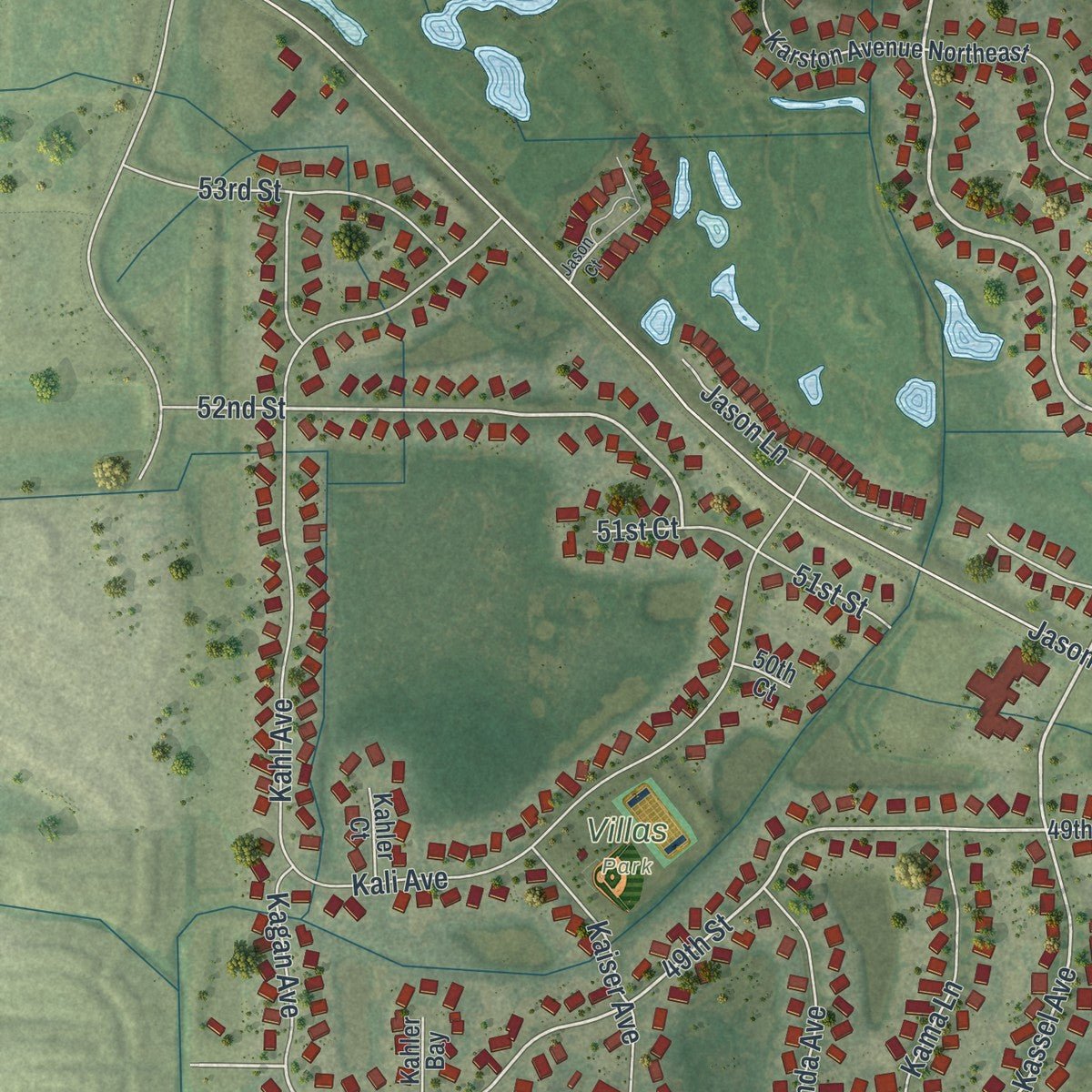Second close-up of the map of Albertville, Minnesota print showing more streets and buildings