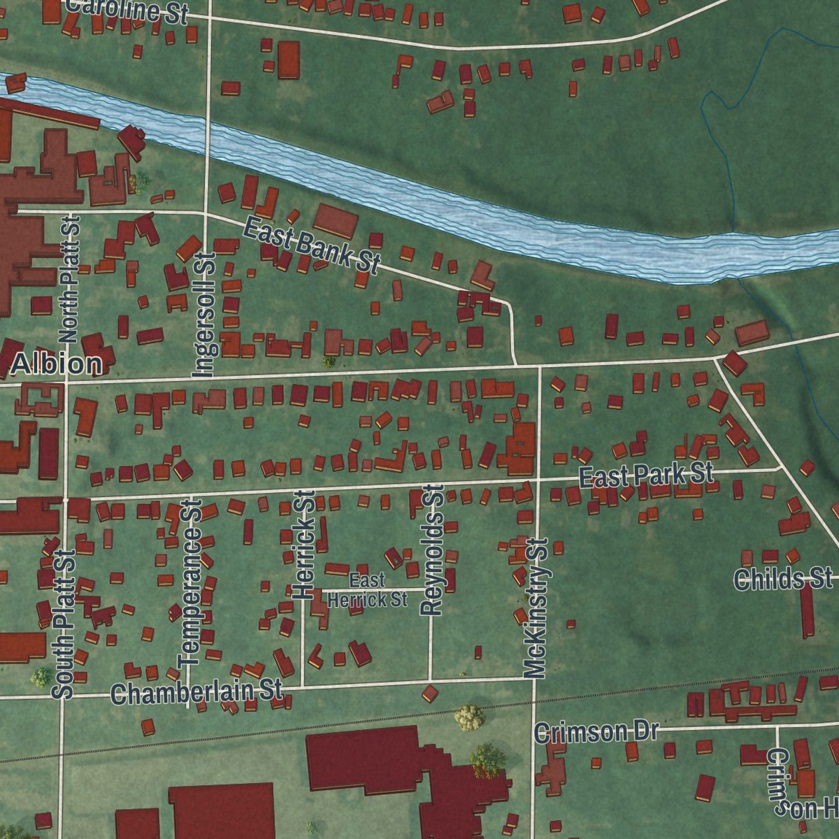 Second close-up of the map of Albion, New York print showing more streets and buildings