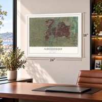 Albuquerque, New Mexico map, 18 x 24 inch print in a white frame in a home office