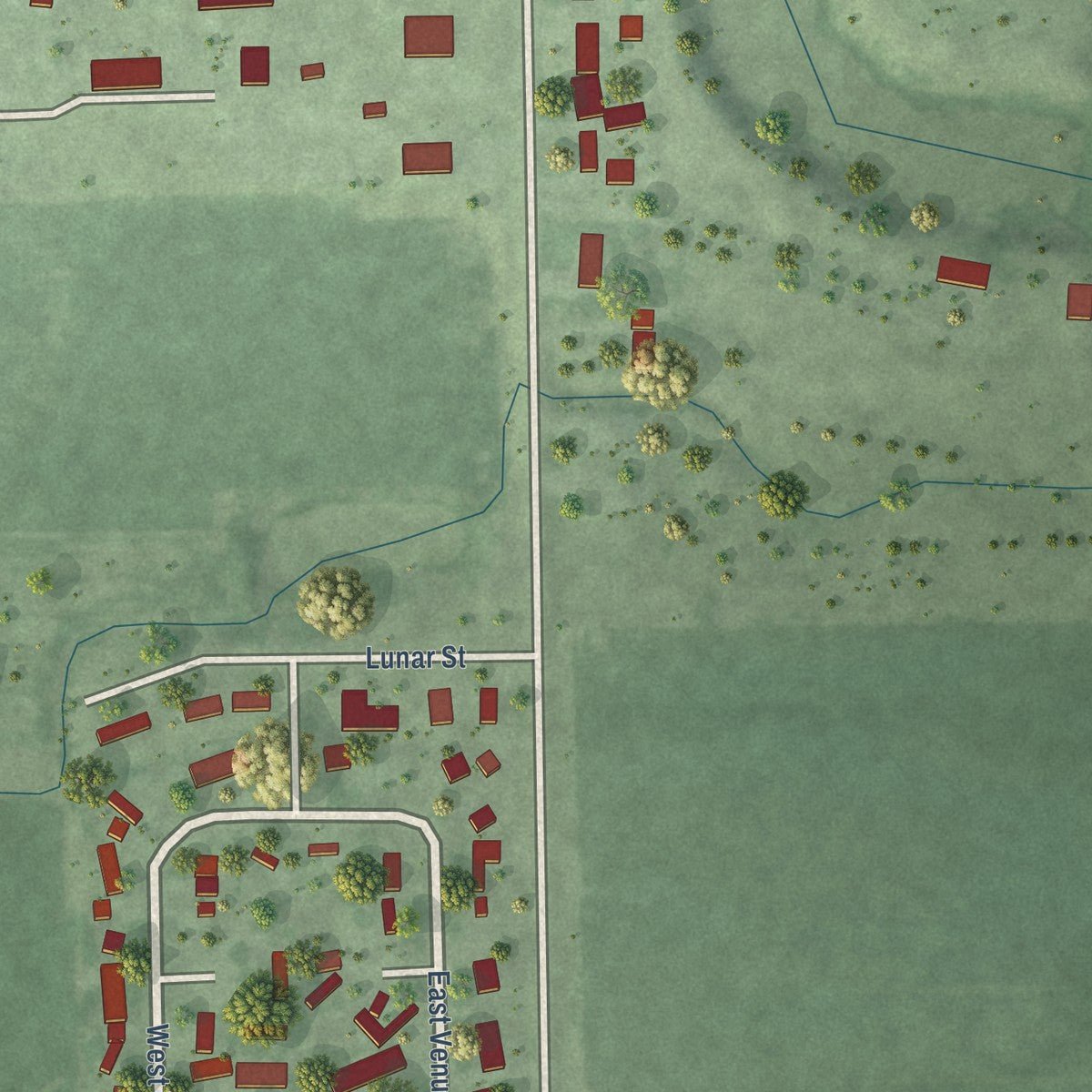 Second close-up of the map of Alda, Nebraska print showing more streets and buildings