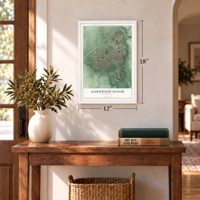 Alderwood Manor, Washington map, 12 x 18 inch print in a white frame in an entryway