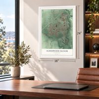 Alderwood Manor, Washington map, 18 x 24 inch print in a white frame in a home office
