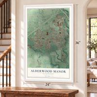 Alderwood Manor, Washington map, 24 x 36 inch print in a white frame by a staircase