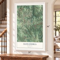 Alexandria, Kentucky map, 24 x 36 inch print in a white frame by a staircase