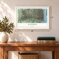Alexandria, Virginia map, 12 x 18 inch print in a white frame in an entryway