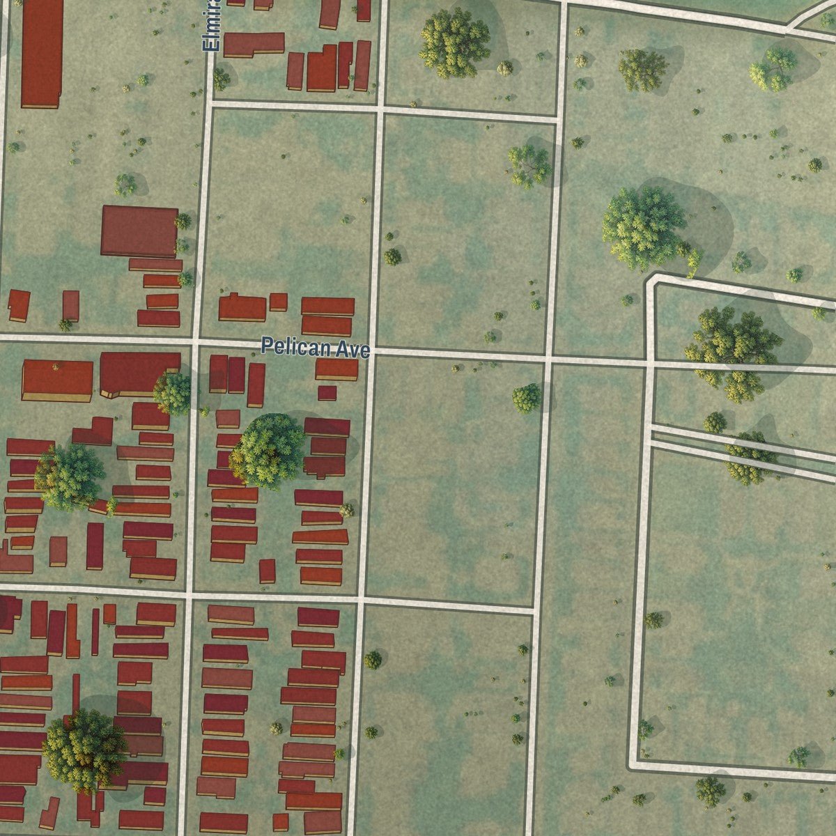 Second close-up of the map of Algiers Point, Louisiana print showing more streets and buildings