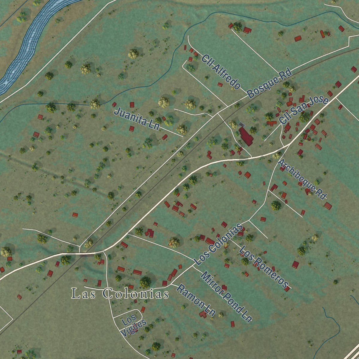 Second close-up of the map of Algodones, New Mexico print showing more streets and buildings