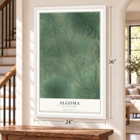 Algoma, Mississippi map, 24 x 36 inch print in a white frame by a staircase