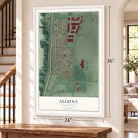 Algona, Washington map, 24 x 36 inch print in a white frame by a staircase