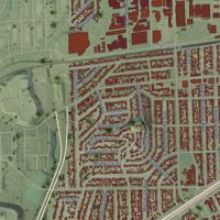 Second close-up of the map of Alhambra, California print showing more streets and buildings