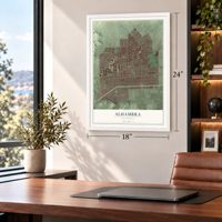 Alhambra, California map, 18 x 24 inch print in a white frame in a home office