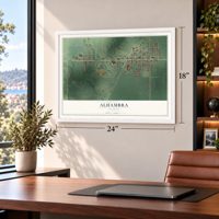 Alhambra, Illinois map, 18 x 24 inch print in a white frame in a home office