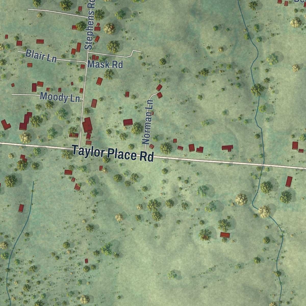 Second close-up of the map of Allardt, Tennessee print showing more streets and buildings