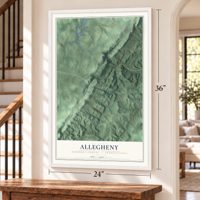 Allegheny, Somerset County, Pennsylvania map, 24 x 36 inch print in a white frame by a staircase