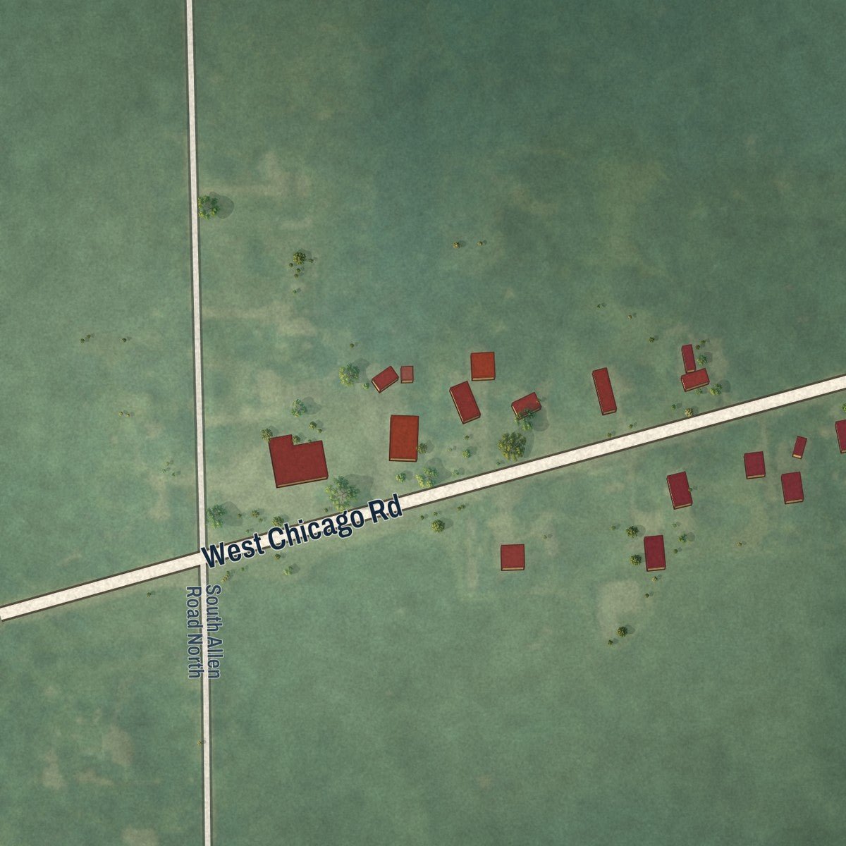 Second close-up of the map of Allen, Michigan print showing more streets and buildings