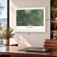 Allendale, South Carolina map, 18 x 24 inch print in a white frame in a home office