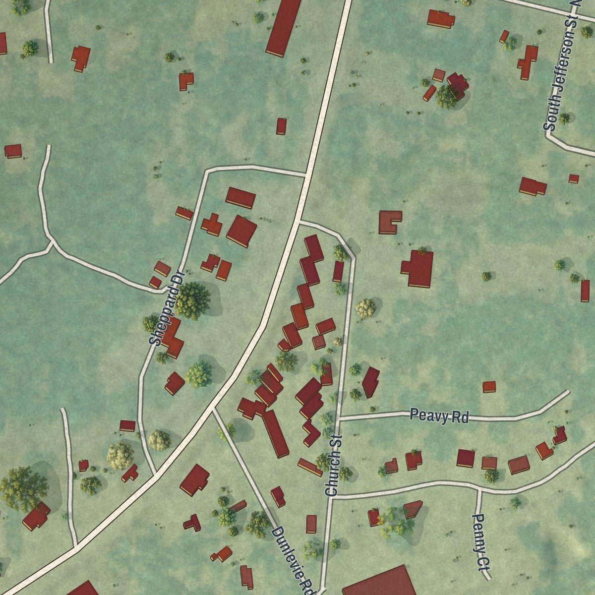 Second close-up of the map of Allenhurst, Georgia print showing more streets and buildings