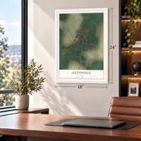 Allensville, Kentucky map, 18 x 24 inch print in a white frame in a home office