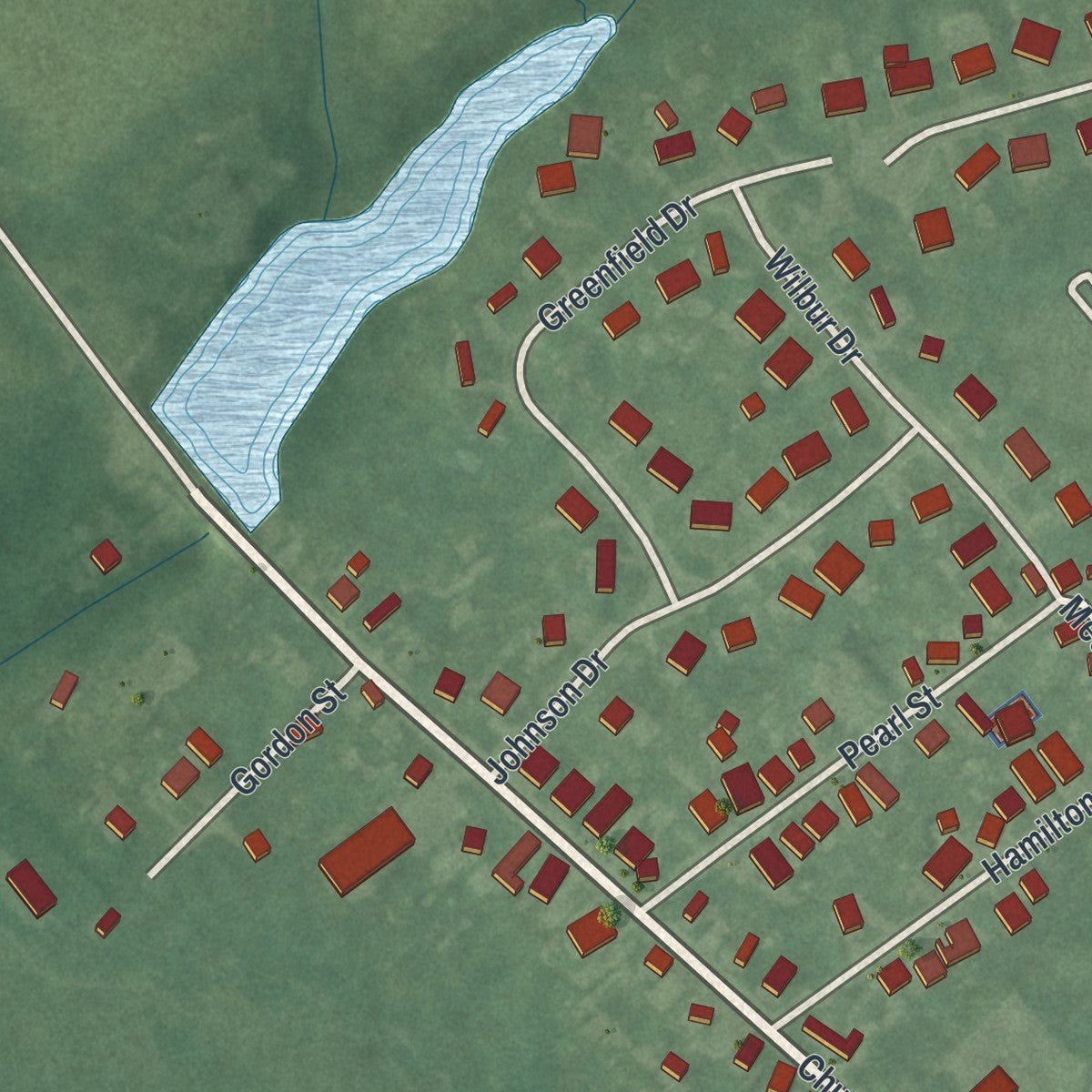 Second close-up of the map of Allentown, New Jersey print showing more streets and buildings