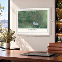 Allentown, New Jersey map, 18 x 24 inch print in a white frame in a home office