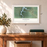 Allenville, Illinois map, 12 x 18 inch print in a white frame in an entryway