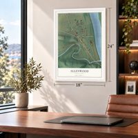 Allenwood, Pennsylvania map, 18 x 24 inch print in a white frame in a home office