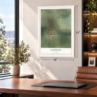 Allerton, Illinois map, 18 x 24 inch print in a white frame in a home office