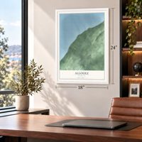 Allouez, Michigan map, 18 x 24 inch print in a white frame in a home office