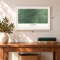 Alloway, New Jersey map, 12 x 18 inch print in a white frame in an entryway